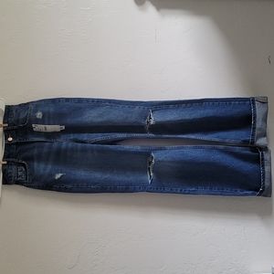 Zara High Waisted Full Length Distressed Boot Cut Jeans
